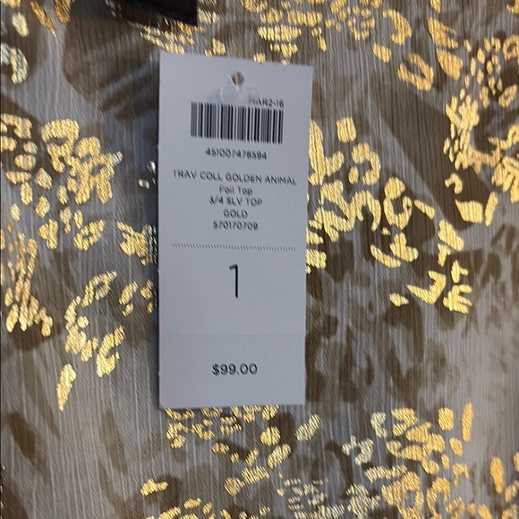 Chico's Women's Floral Top - Gold and Cream - Picture 3 of 4